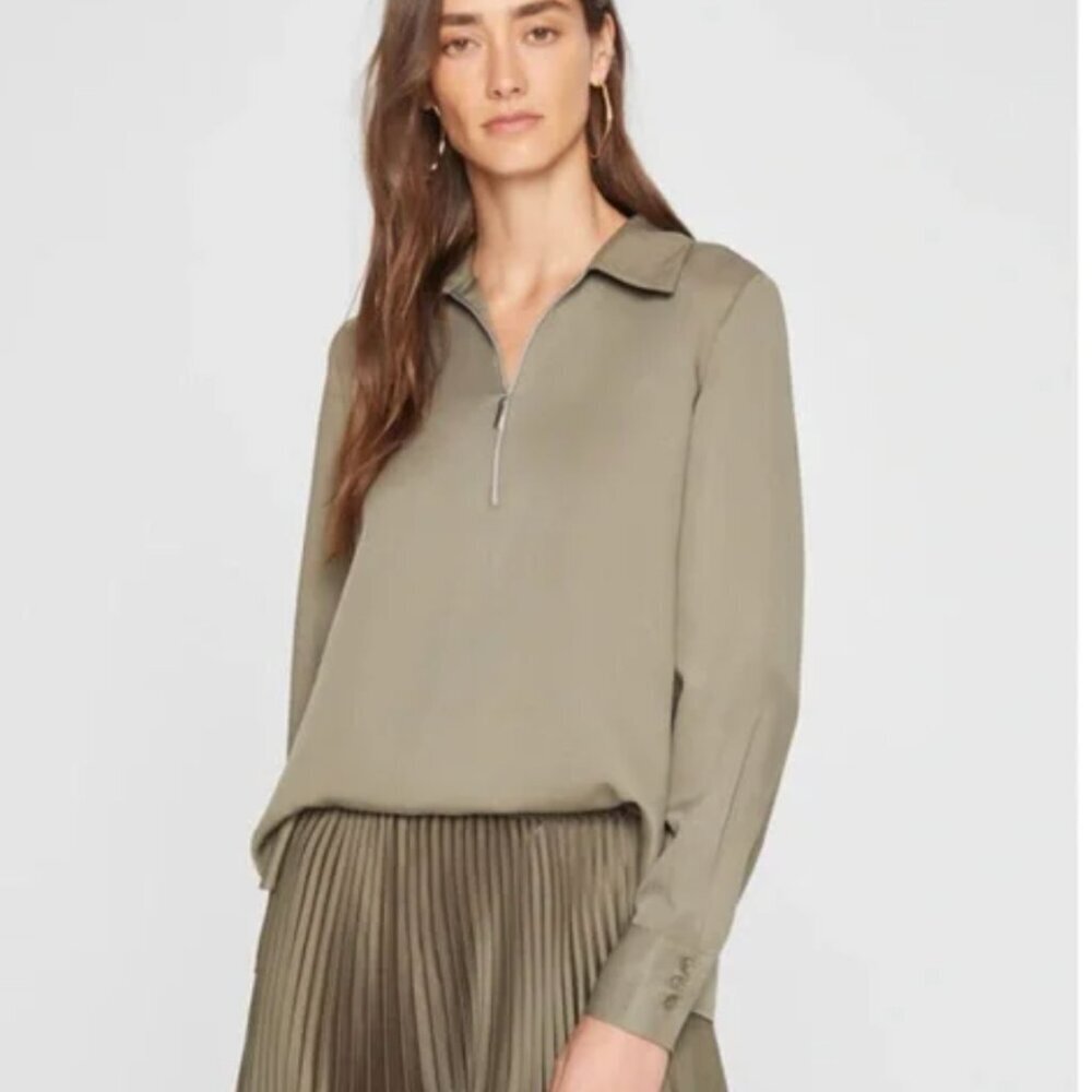 Club Monaco olive green zipper front blouse